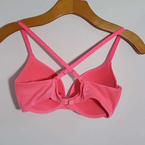 Betsey Johnson Neon Pink Rhinestone Push Up Bra Size 32D - Picture 6 of 11
